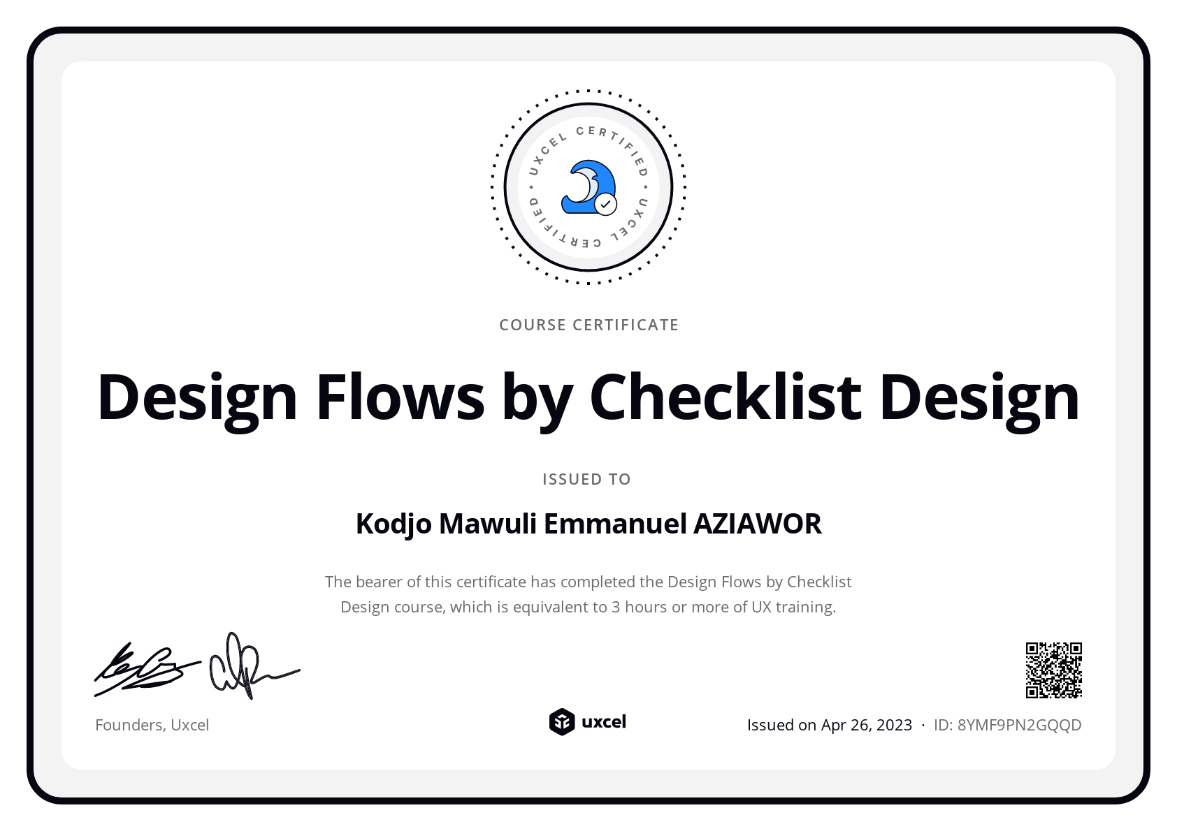 Kodjo Mawuli Emmanuel AZIAWOR's certificate